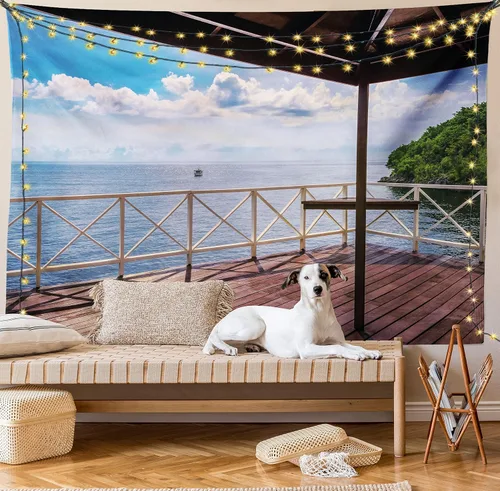 Vista 58 de Ambesonne Tapiz Trippy, vista panorámica de la cascada con bosques de ensueño y mandala oriental psicodélico, decoración de tela para colgar