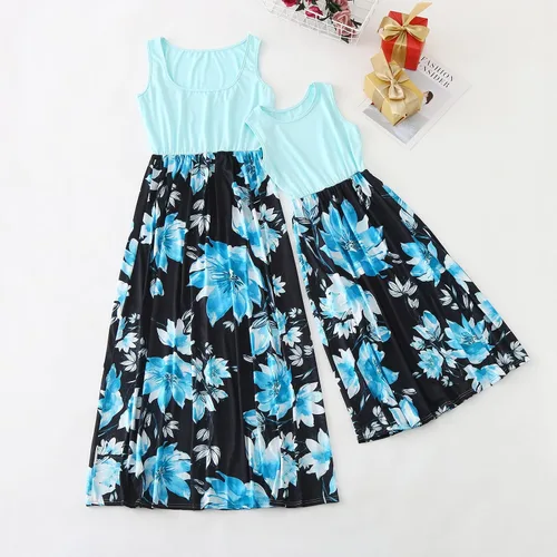 Vista 4 de Vestido largo de verano para niña, largo hasta el suelo, floral, sin mangas, retazos, holgado, casual, vestido largo, para fiesta, ropa de playa