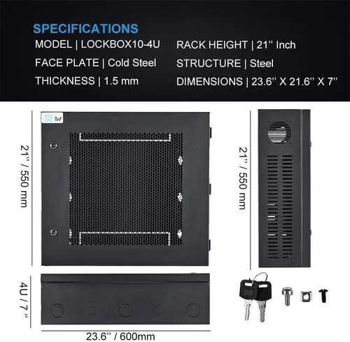 Vista 5 de Kenuco Caja de seguridad de acero de calibre 16 resistente DVR y Swing Open Top 24 '' x 21 '' x 7 '' - (negro)