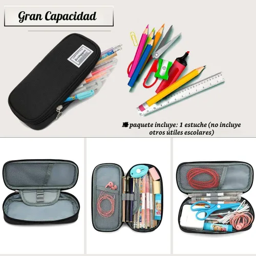 Vista 4 de FUXINGYAO Estuche para lápices con varias ranuras, cartuchera portátil para lápices, bolsa para bolígrafos para la oficina (negro)