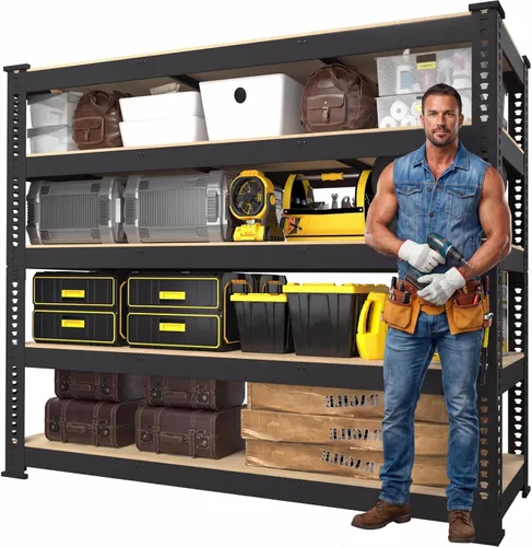 Vista 11 de PrimeZone Estantes de Almacenamiento de Servicio Pesado de 40" An x 20" Pr x 59" Al, Unidad de Estantería de Garaje Ajustable de 4 Niveles, Estante