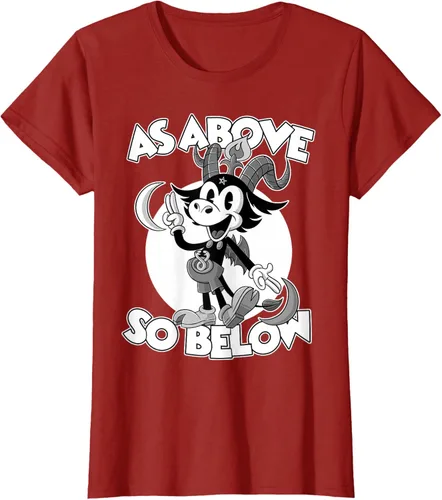 Vista 53 de Camiseta de dibujos animados retro de Baphomet Pagan As Above So Below, Negro, S