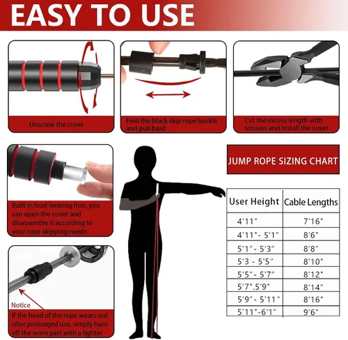 Vista 4 de Adjustable Weighted Jump Rope, 9ft Long Tangle-Free Rapid Speed Jumprope for Exercise Calisthenics Fitness Jumping Skipping Double Dutch Boxing