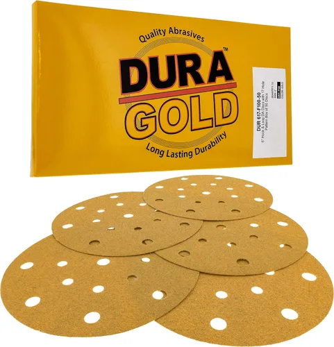 Vista 16 de Dura-Gold Discos de lijado dorados de 6 pulgadas de alta calidad, grano 60 (caja de 50), papel de lija de gancho y bucle sin polvo con patrón de 17