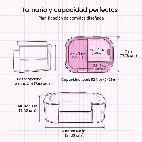Vista 8 de KARRICO Lonchera Bento a prueba de fugas, 3 compartimentos, divisor