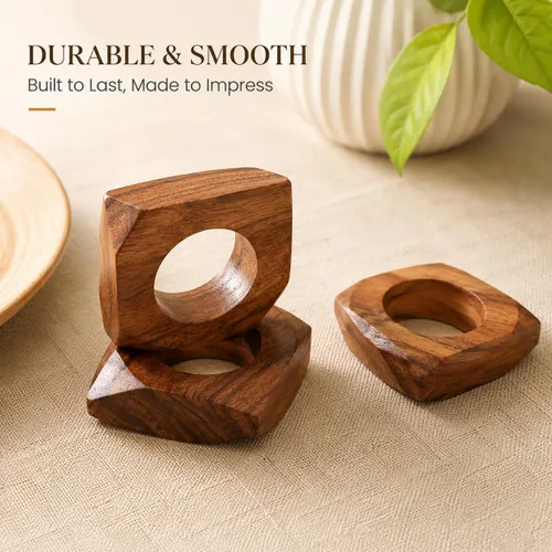 Vista 9 de CLEENTABLE Juego de 12 servilleteros de madera, decoración de otoño para el hogar, servilleteros cuadrados de madera de acacia para mesas