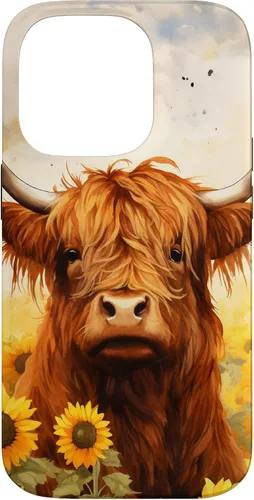 Vista 17 de Highland Cow Animal Lover Watercolor Sunflower Case for iPhone 17