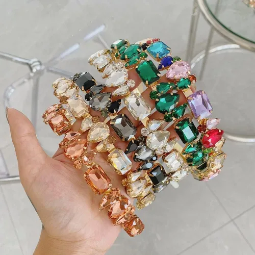 Vista 7 de Wiwpar Diademas finas de diamantes de imitación para mujer, bandas elásticas para la cabeza con diamantes de imitación vintage, accesorios
