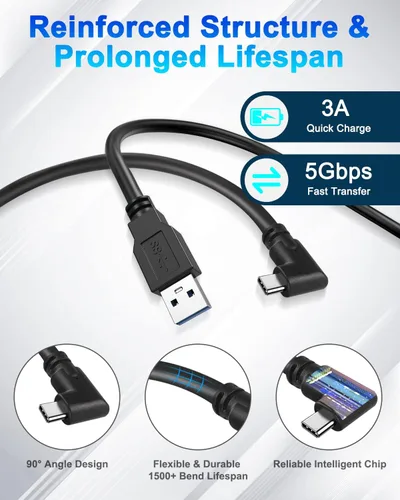 Vista 3 de TechKen Compatible con Oculus Quest 2 Link Cable de 16 pies, cable Link VR Quest 2Meta Quest 21 y PCSteam VR transferencia de datos de PC de alta