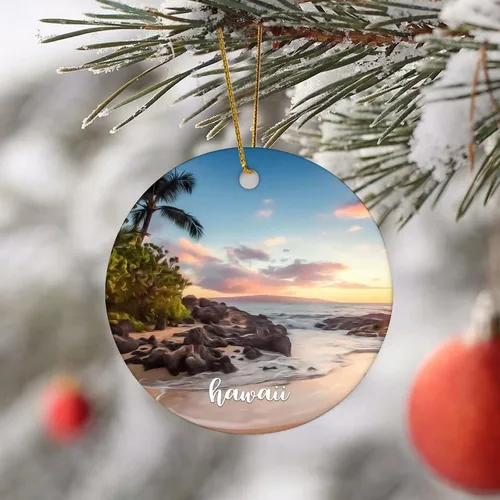 Vista 3 de Hawaii City Scene Building Cityscape Natural Landscape Decorative Ceramic Christmas Ornament for Xmas Tree Hanging Keepsake Holiday Ornaments