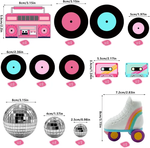 Vista 8 de 30 adornos para tartas de los años 80 y 90, decoraciones retro de hip hop, decoraciones de pasteles de bolas pastel para niños o niñas, 80 y 90