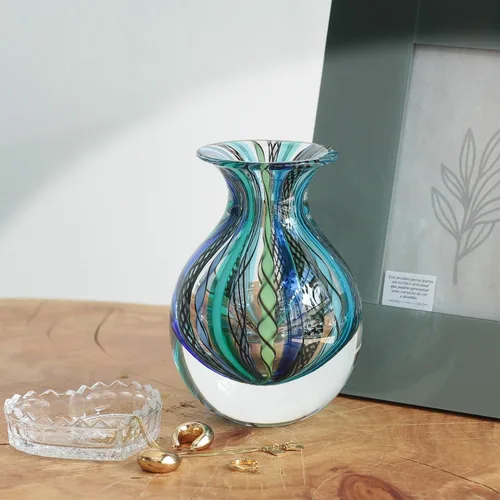 Vista 3 de Ca D Oro Florero Pequeño Boho con Cañas Azul/Verde Soplado a Mano Estilo Murano Art Glass - Modelo Nº 3