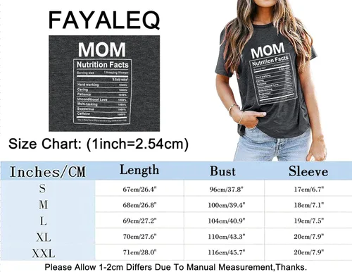 Vista 6 de Mom Nutrition Facts - Camiseta divertida para el día de la madre, camiseta con estampado de letras, camiseta casual de verano