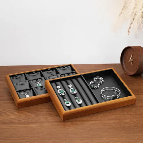 Vista 4 de Oirlv Bandeja de exhibición de anillos de joyería de madera negra Negro