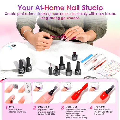 Vista 17 de GELLEN Juego de 24 esmaltes de uñas de gel, kit de esmalte de gel pastel Set 20+4 colección Blooming Pastel
