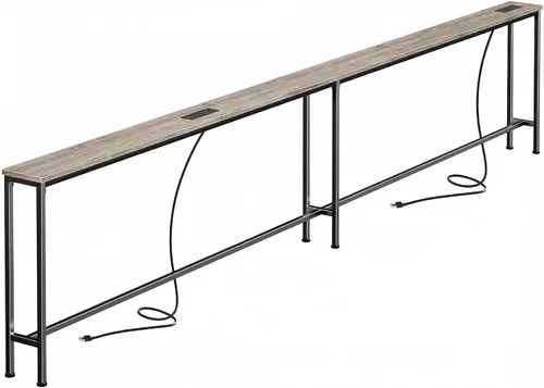 Vista 17 de SUPERJARE - Mesa de sofá de 79 pulgadas con 2 tomas de corriente y puertos USB-C, mesa consola estrecha de 5.9 pulgadas con almacenamiento, mesa