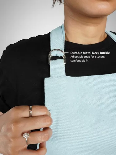 Vista 5 de Delantal de cocina 100% algodón con 2 bolsillos, delantal de chef ajustable para cocinar, hornear barbacoa, delantal unisex Aguamarina