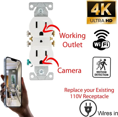 Vista 2 de Jovision HD 4K toma de corriente Cámara espía Receptáculo encubierto AC DC Cámara oculta