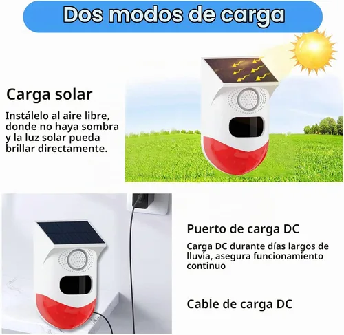 Vista 4 de ChunHee - Alarma solar con sensor de movimiento para exteriores, 2 unidades, activada y ajustable 120dB Loud Sound Strobe Light Security Siren
