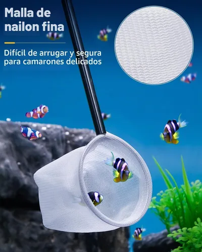 Vista 2 de Red de acuario Pawfly - Red de 5,1 cm para camarones y peces bebés con mango de acero inoxidable extensible para peceras pequeñas y estanques