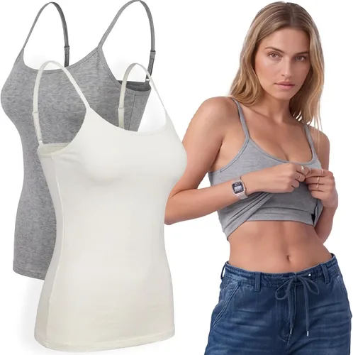 Vista 35 de Emmalise Camiseta de mujer con brasier integrado, soporte de tela sin varillas, camisola corta