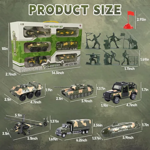 Vista 2 de OTONOPI Conjunto de vehículos militares variados modelos del ejército, helicóptero, tanque submarino, coche blindado, camión de transporte Panzer