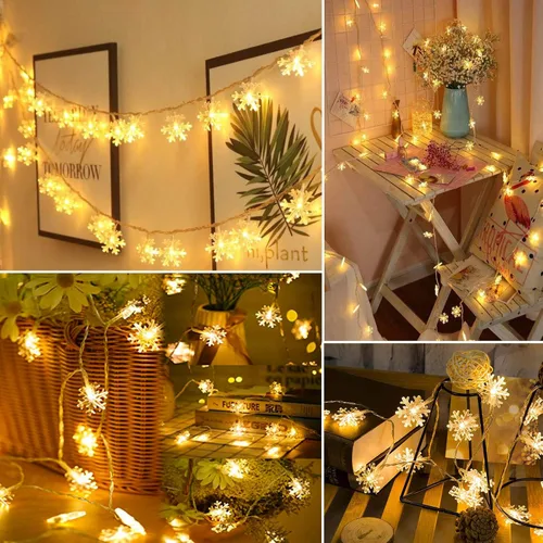 Vista 3 de BrizLabs Luces de copo de nieve, 40 luces LED de Navidad de 16.08 pies con control remoto, cadena de luces parpadeantes de copo de nieve funciona