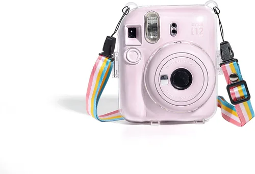 Vista 2 de Funda para Fujifilm Instax Mini 12 - Funda protectora de PVC duro transparente y portátil para cámara con correa de hombro ajustable desmontable