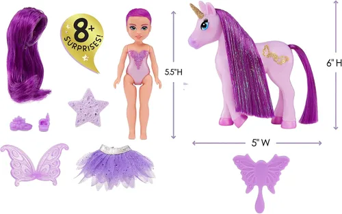 Vista 5 de MGA Entertainment Dream Bella Color Change Surprise Little Fairies - Muñeca de 5.5 pulgadas y unicornio pequeño, paquete de 2 unidades, Aubrey