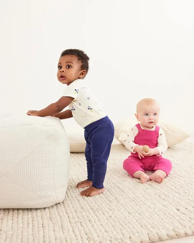 Vista 5 de Moon and Back by Hanna Andersson Unisex Babies' Organic Cotton Jogger Pants, Pack of 3