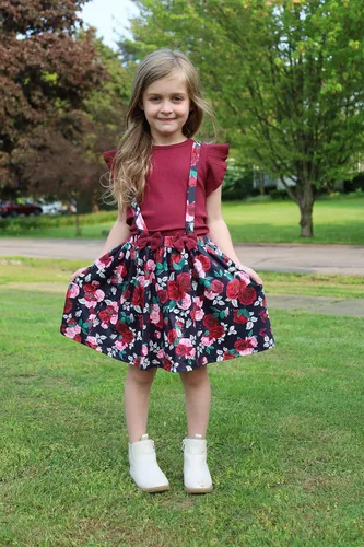 Vista 2 de AMAWMW Ropa para niña pequeña, camiseta acanalada con mangas con volantes, falda floral, diadema, 3 piezas, ropa para bebés y niñas