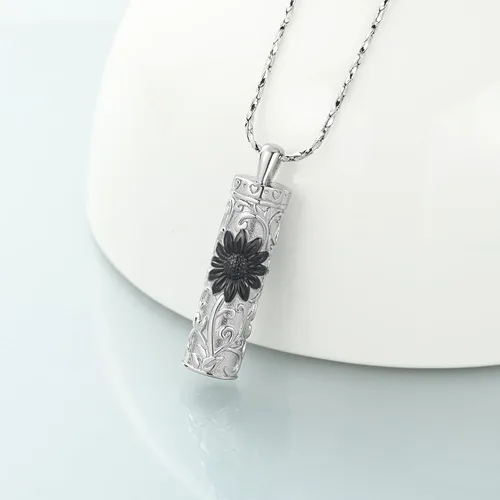 Vista 3 de Imrsanl Collar de urna de cremación cilíndrica para cenizas, urna de girasol, collar con colgante para hombres y mujeres, joyería conmemorativa