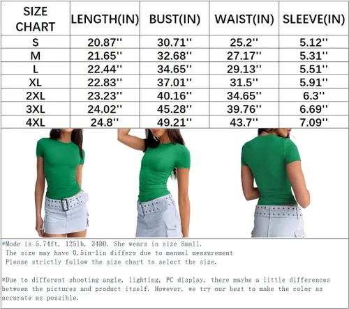 Vista 3 de Abardsion Camiseta corta para mujer, estilo casual, básica, ajustada, manga corta, cuello redondo, ajustada
