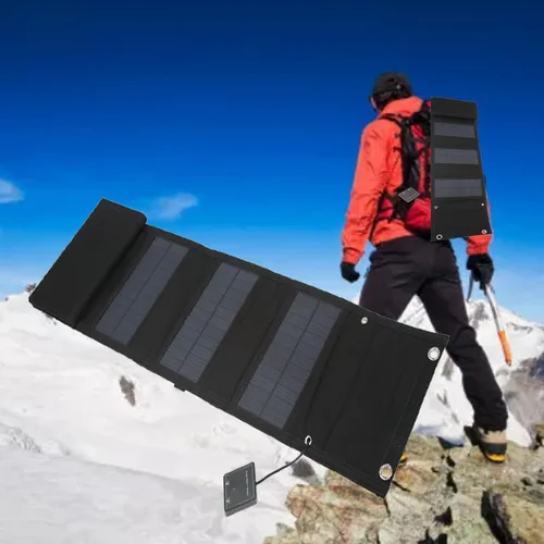 Vista 9 de Cargador de panel solar portátil de 25 W, 5 V 2.5 A, kit de cargador solar plegable para teléfono, 8 paneles solares plegables con 1 a 3 cables