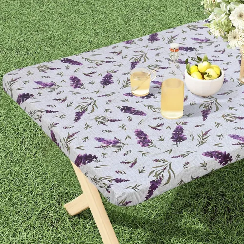 Vista 41 de misaya Mantel rectangular de vinilo, mantel ajustable, 100% impermeable, borde elástico, reverso de franela, mantel de plástico para mesas plegables