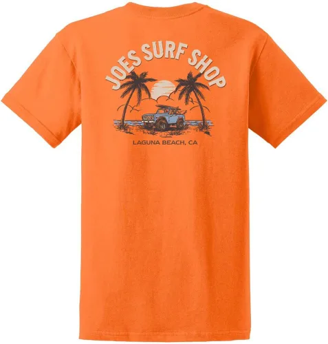 Vista 11 de Joe's Surf Shop - Camisetas de algodón pesado con gráficos en tamaño regular, grande y alto Logotipo de Longboard Ash / Sand