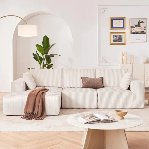 Vista 2 de Sofá seccional modular de 108", sofá seccional Cloud con asiento profundo, sofá modular moderno en forma de L con chaise, sofás tapizados sin Beige