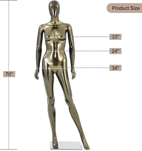 Vista 2 de Maniquí femenino de cuerpo completo color bronce - 177,8 cm de exhibición realista de maniquí con cabeza y brazos ajustables, maniquíes desmontables