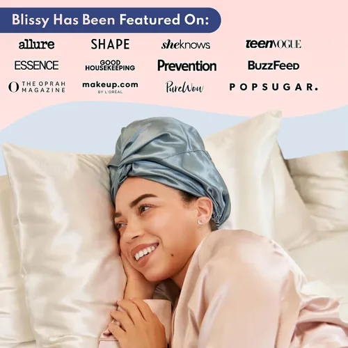 Vista 6 de BLISSY Gorro de seda para dormir para cabello largo y rizado, 100% seda de morera pura 22 momme 6a fibras de alta calidad