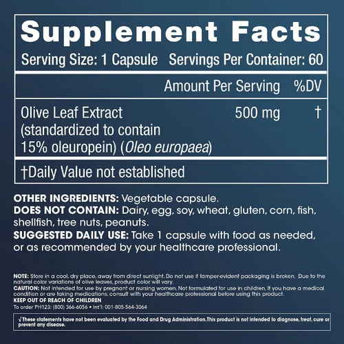 Vista 2 de ProHealth Extracto de hoja de olivo (15% de oleuropeína) (500 mg, 60 cápsulas vegetales)
