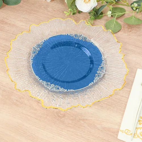 Vista 13 de Efavormart - Paquete de 10 platos de postre barrocos negros y dorados de 8 pulgadas, platos de aperitivo resistentes con borde metálico en relieve