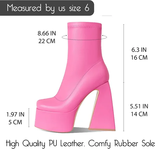 Vista 5 de Uacllcau Botas de plataforma para mujer, botas de media pantorrilla, punta cuadrada, botas de tacón alto grueso con cremallera lateral
