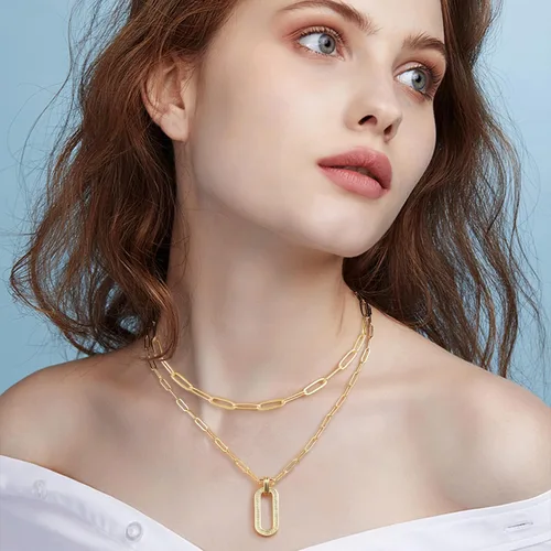 Vista 2 de Collar de cadena de capas con clip delicado chapado en oro de 18 quilates gargantilla en capas para mujer collar simple ajustable con clip de papel