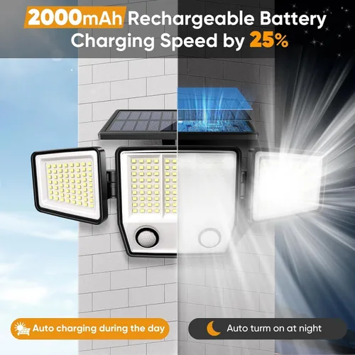 Vista 2 de MDCMDCM Luces solares con sensor de movimiento para exteriores impermeables - 3000LM 3 modos luces de seguridad para exteriores iluminación de 270°