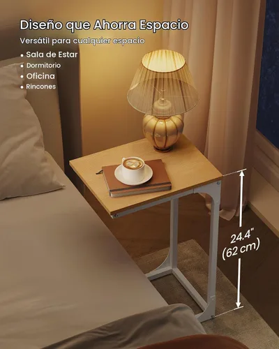 Vista 3 de VASAGLE - Mesa auxiliar en forma de C, mesa lateral pequeña para sofá, mesa de sofá con estructura metálica para sala de estar, dormitorio, mesita