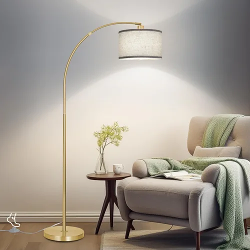 Vista 8 de Lámpara de pie para sala de estar, lámpara de pie de arco con cabezal de lámpara ajustable, lámpara de pie de poste alto con interruptor de pedal