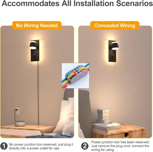 Vista 5 de Sytmhoe Aplique de pared LED con interruptor de atenuación, moderna lámpara de pared regulable con puerto USB + tipo C, iluminación montada