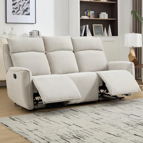 Vista 9 de INZOY Sillón reclinable manual de dos plazas, sofá reclinable de pared 2 asientos, juego de sofá reclinable de tela de chenilla, silla reclinable