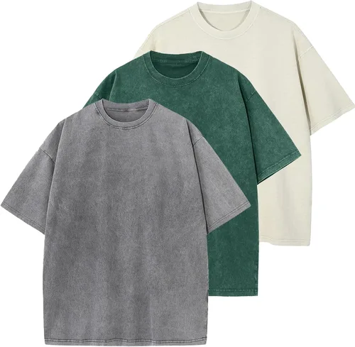 Vista 31 de Camisetas de algodón para hombre, de gran tamaño, unisex, de manga corta, casual, holgada, de lavado, unicolor, básicas A-Negro