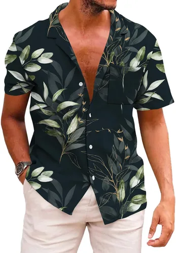 Vista 130 de KYKU - Camisa hawaiana funky para hombre, ropa tropical para vacaciones en Palm Beach
